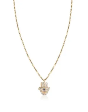 Diamond & Blue Sapphire Hamsa Necklace