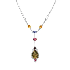 Diamond Necklace With Colored Stone Necklace Combination  V0321