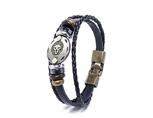 Electomania Zodiac Sign Constellation Zodiac Star Sun Sign Handmade Black Leather Bracelet For Unisex