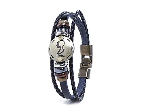 Electomania Zodiac Sign Constellation Zodiac Star Sun Sign Handmade Black Leather Bracelet For Unisex