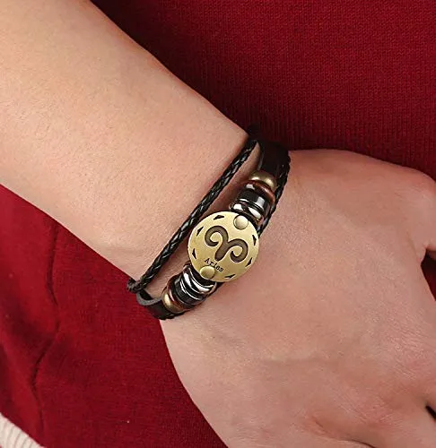 Electomania Zodiac Sign Constellation Zodiac Star Sun Sign Handmade Black Leather Bracelet For Unisex