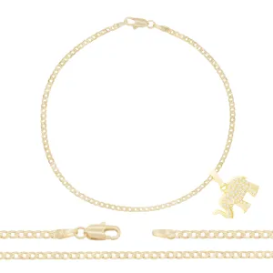 Elephant Pendant 14K Gold Filled Cubic Zirconia Anklet 10" Set 2.5 mm Women Jewelry