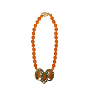 Enamel scarab and Light Amber beaded necklace
