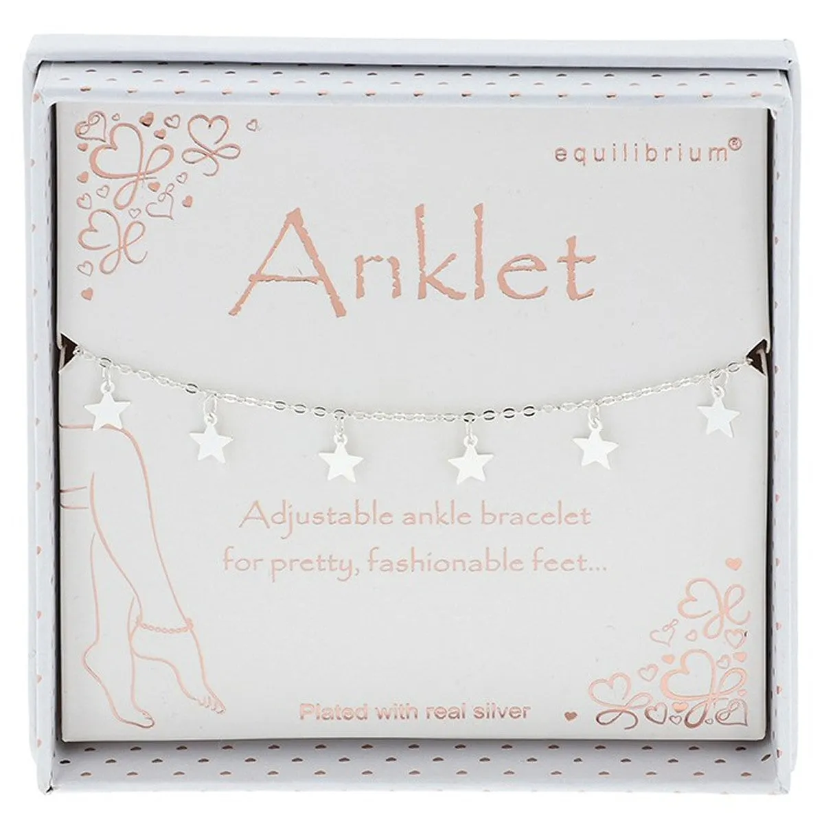 Equilibrium One Size Silver Plated Celestial Stars Anklet