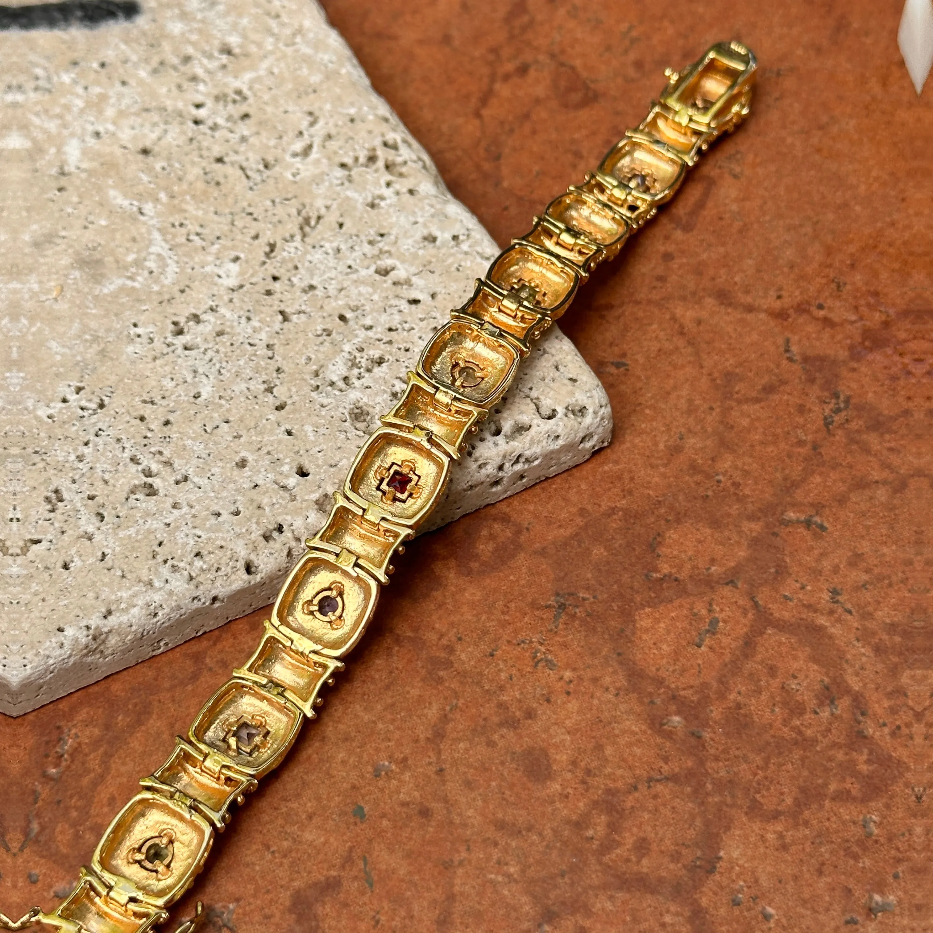 Estate Yellow Gold Plated Byazntine Gemstone Link Bracelet