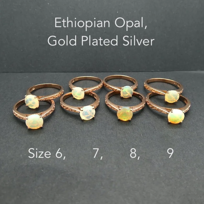 Ethiopian Opal Ring, Faceted Round, Gold Plated 925 Silver