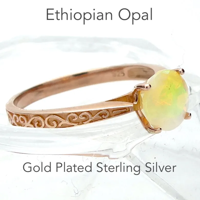 Ethiopian Opal Ring, Faceted Round, Gold Plated 925 Silver