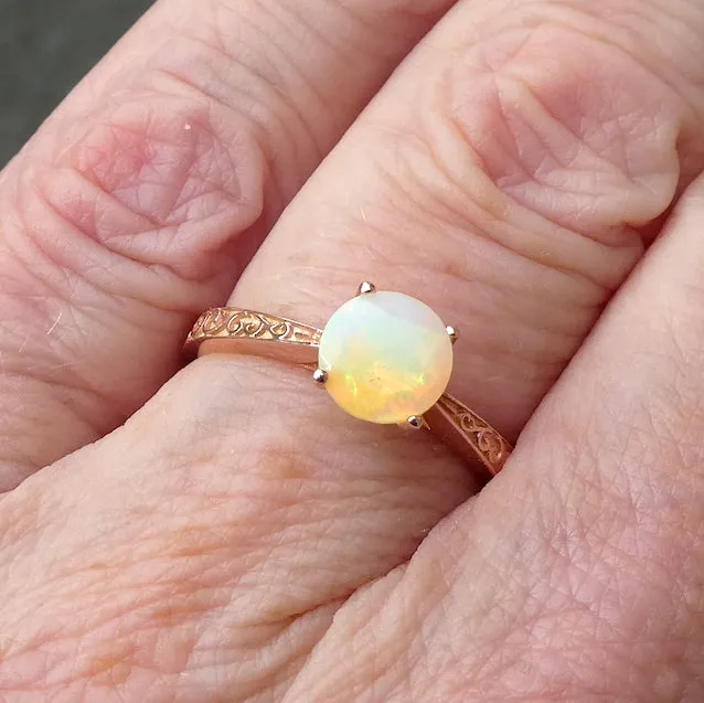 Ethiopian Opal Ring, Faceted Round, Gold Plated 925 Silver