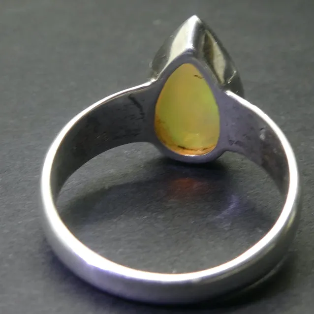 Ethiopian Opal Ring, Large Teardrop, Strong Flash, Size 9, 925 Silver g4