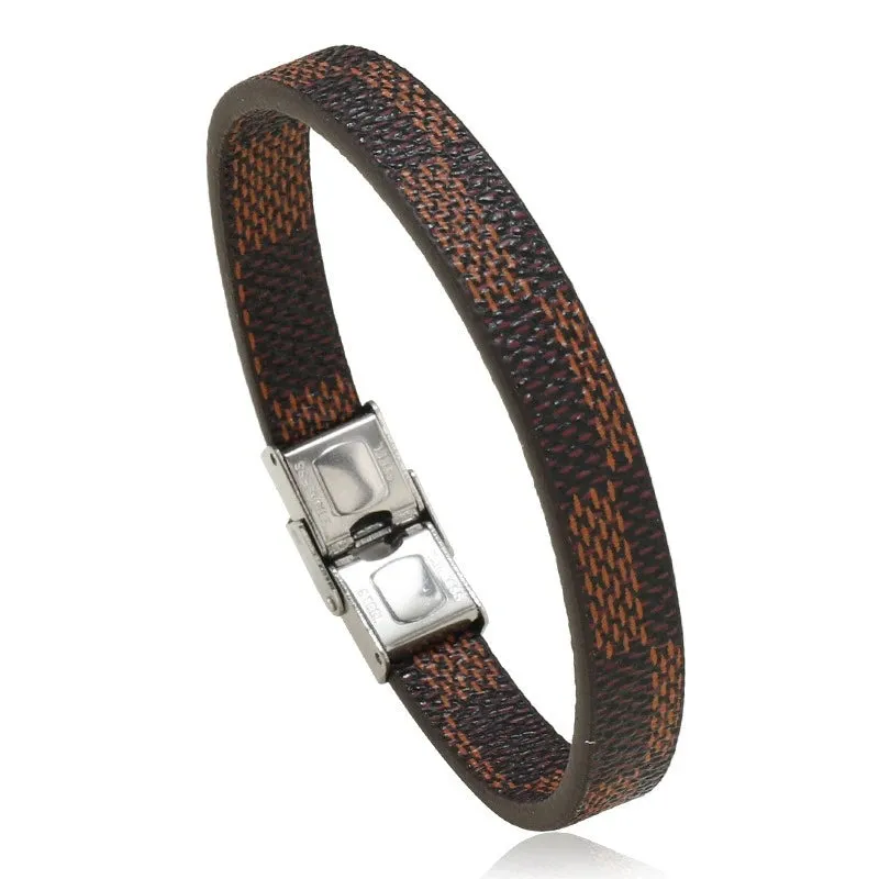 European and American Retro Simple Hand Woven Striped Leather Titanium Steel Bracelet Men's Stainless Steel Wristband