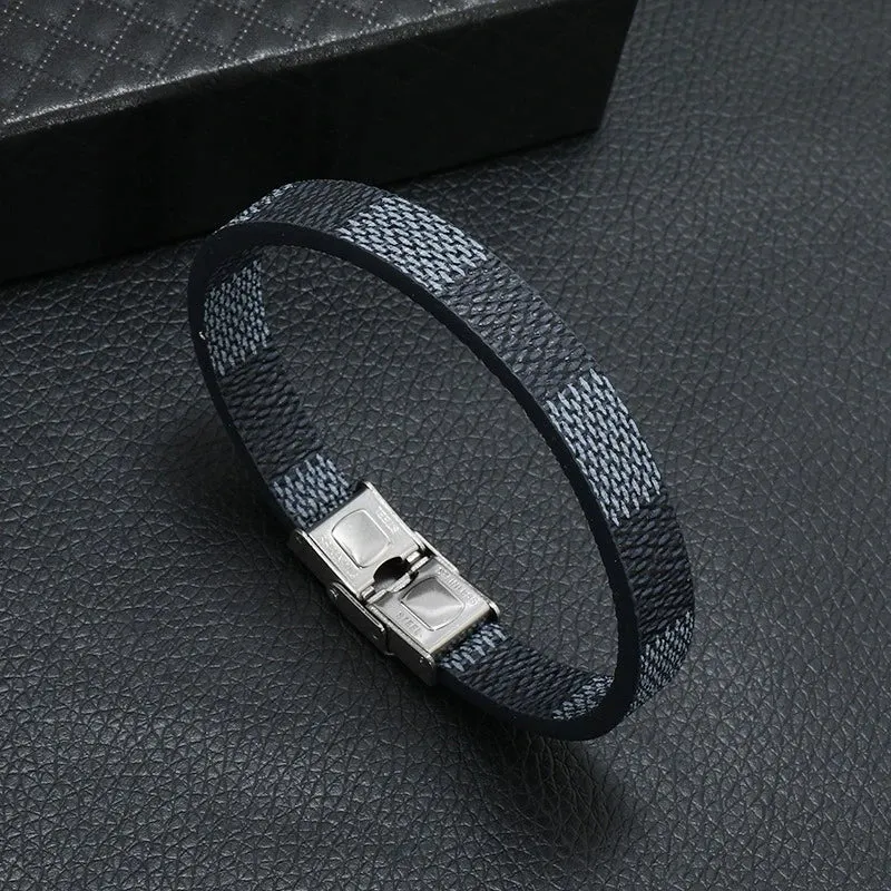 European and American Retro Simple Hand Woven Striped Leather Titanium Steel Bracelet Men's Stainless Steel Wristband