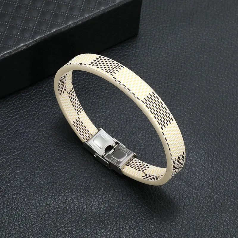 European and American Retro Simple Hand Woven Striped Leather Titanium Steel Bracelet Men's Stainless Steel Wristband