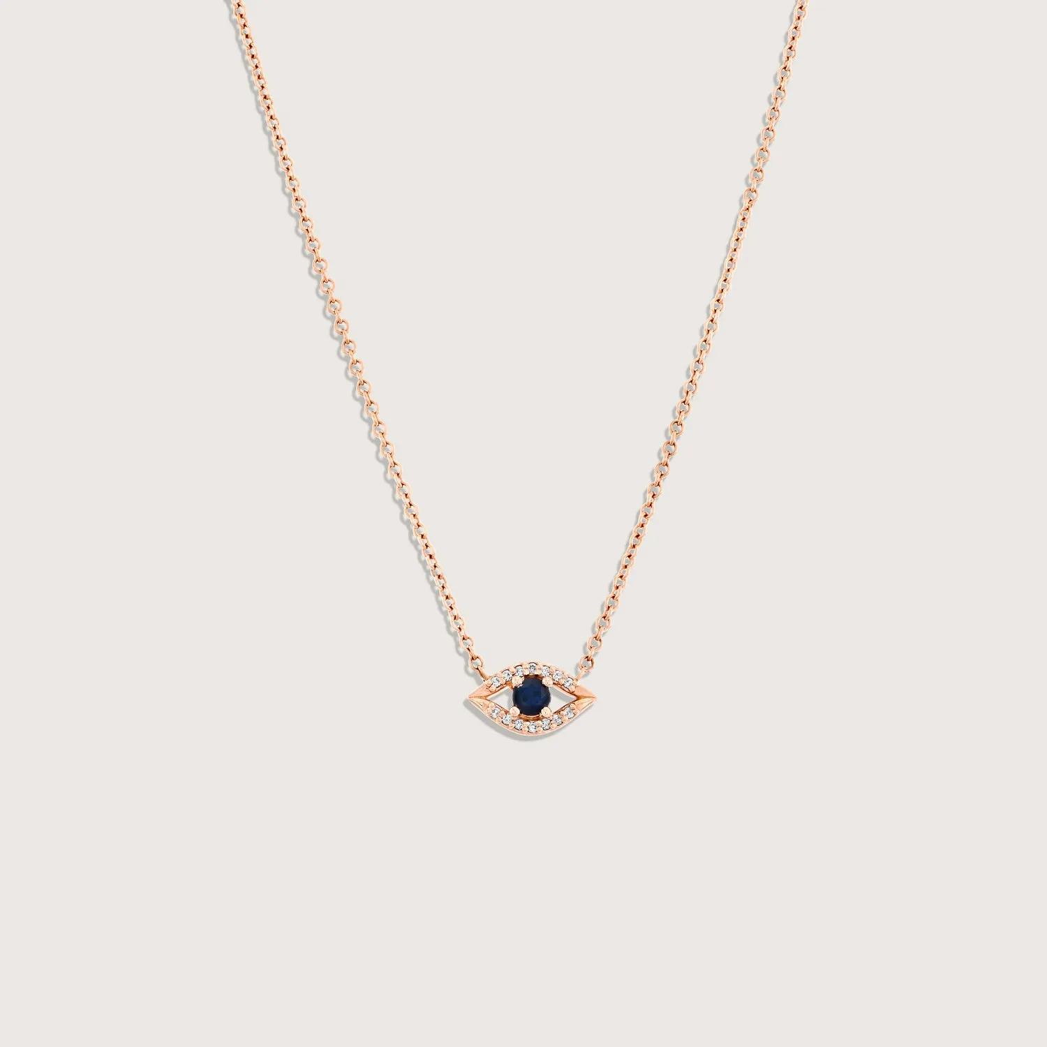 Evil Eye floating Gold Necklace Sapphire and Diamonds