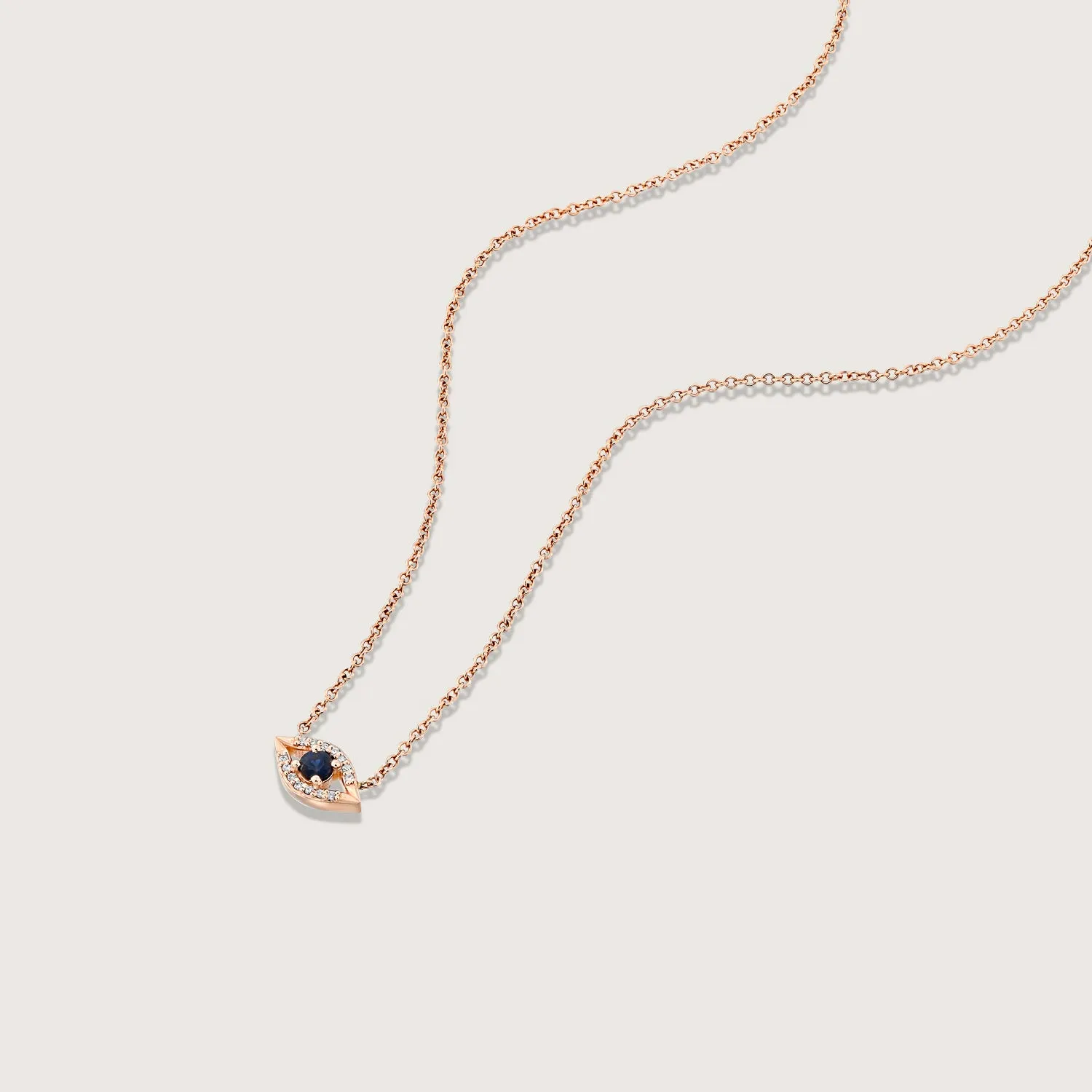 Evil Eye floating Gold Necklace Sapphire and Diamonds