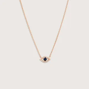 Evil Eye floating Gold Necklace Sapphire and Diamonds