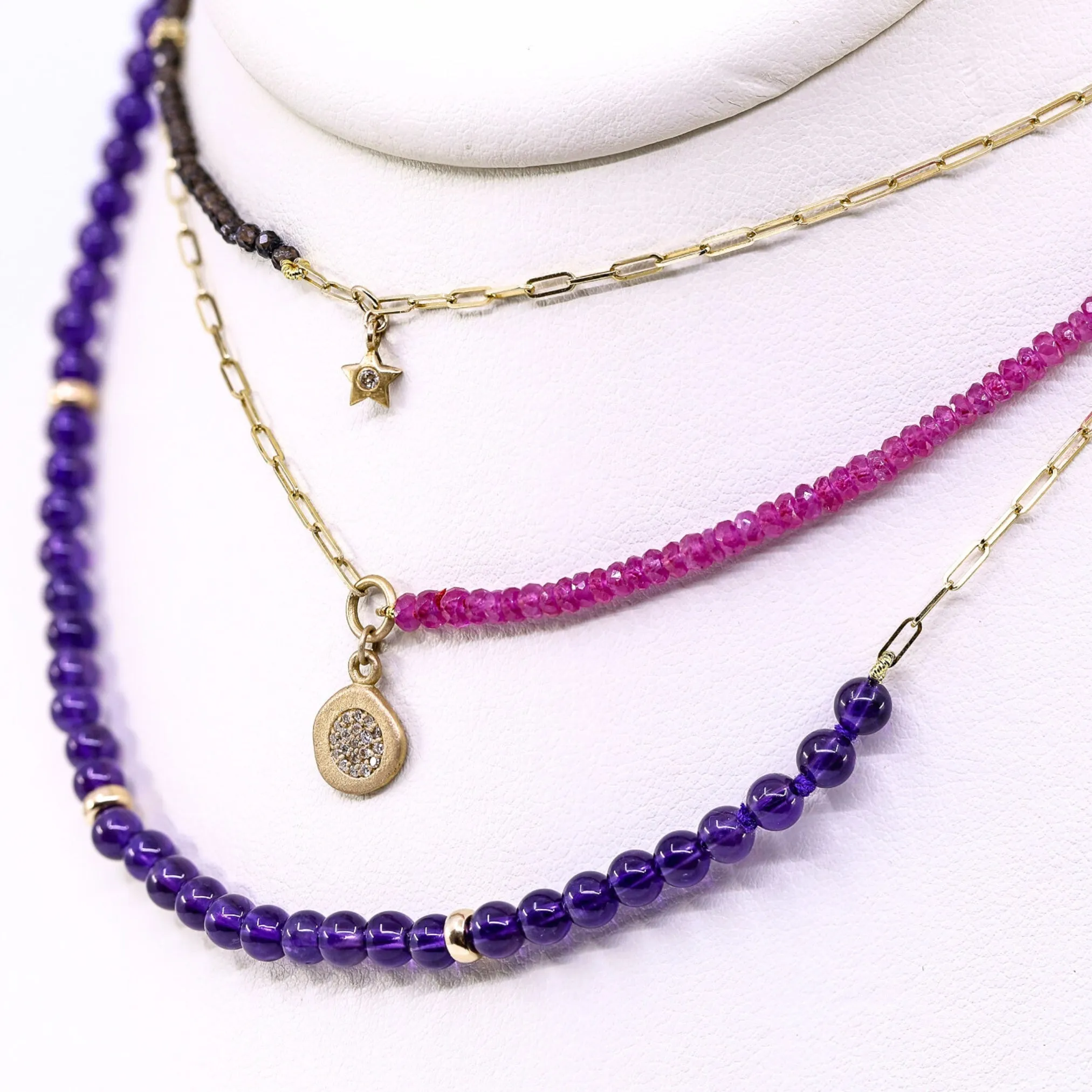 EXCLUSIVELY NINA 14K YELLOW GOLD AMETHYST BEAD NECKLACE