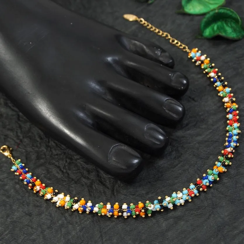 Gold Plated Colourful Bead Linked Anklet