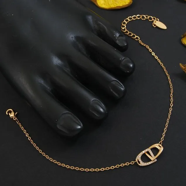 Gold Plated Cubic Zirconia Interlock Oval Ankle