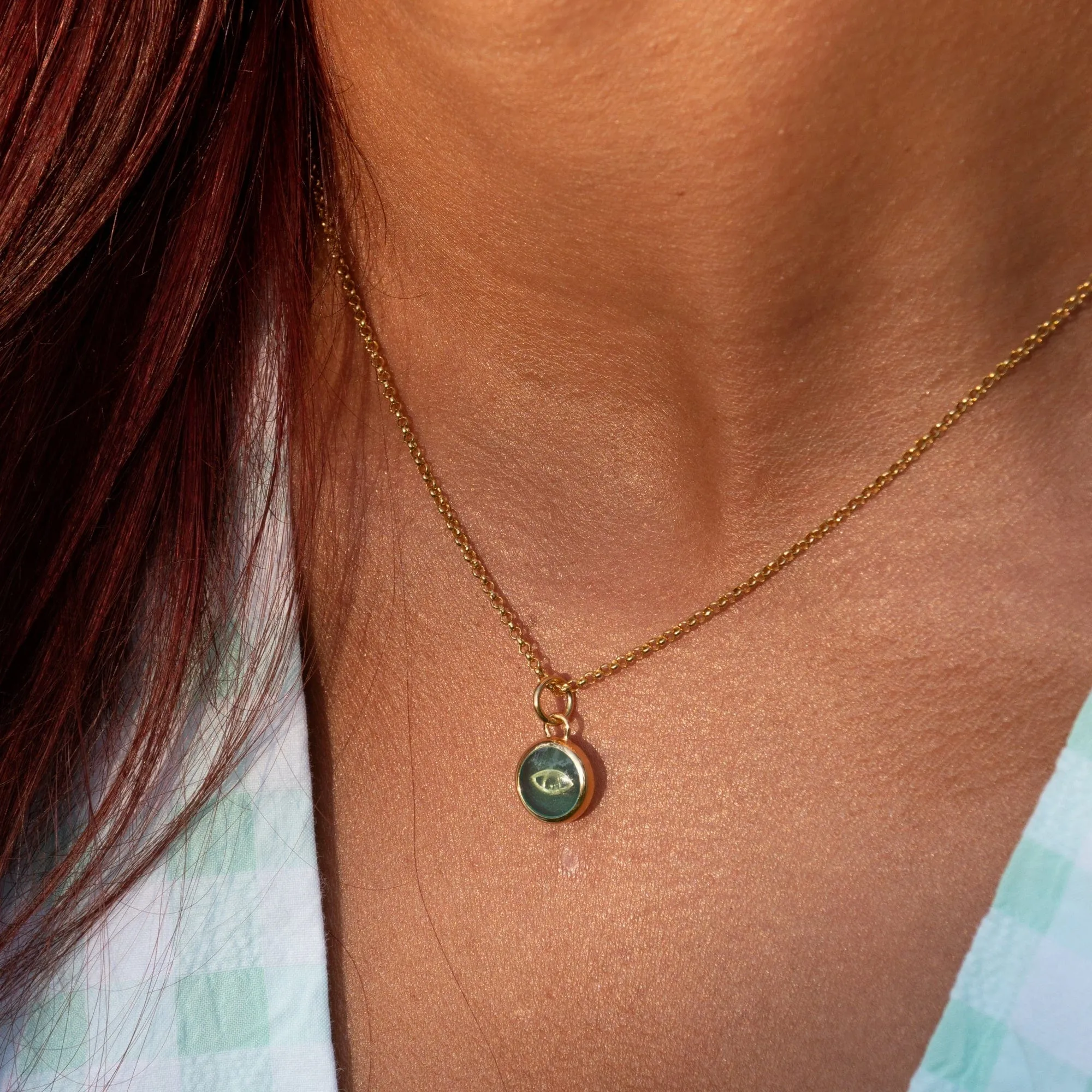 Gold Plated Turquoise Eye Resin Capture Necklace