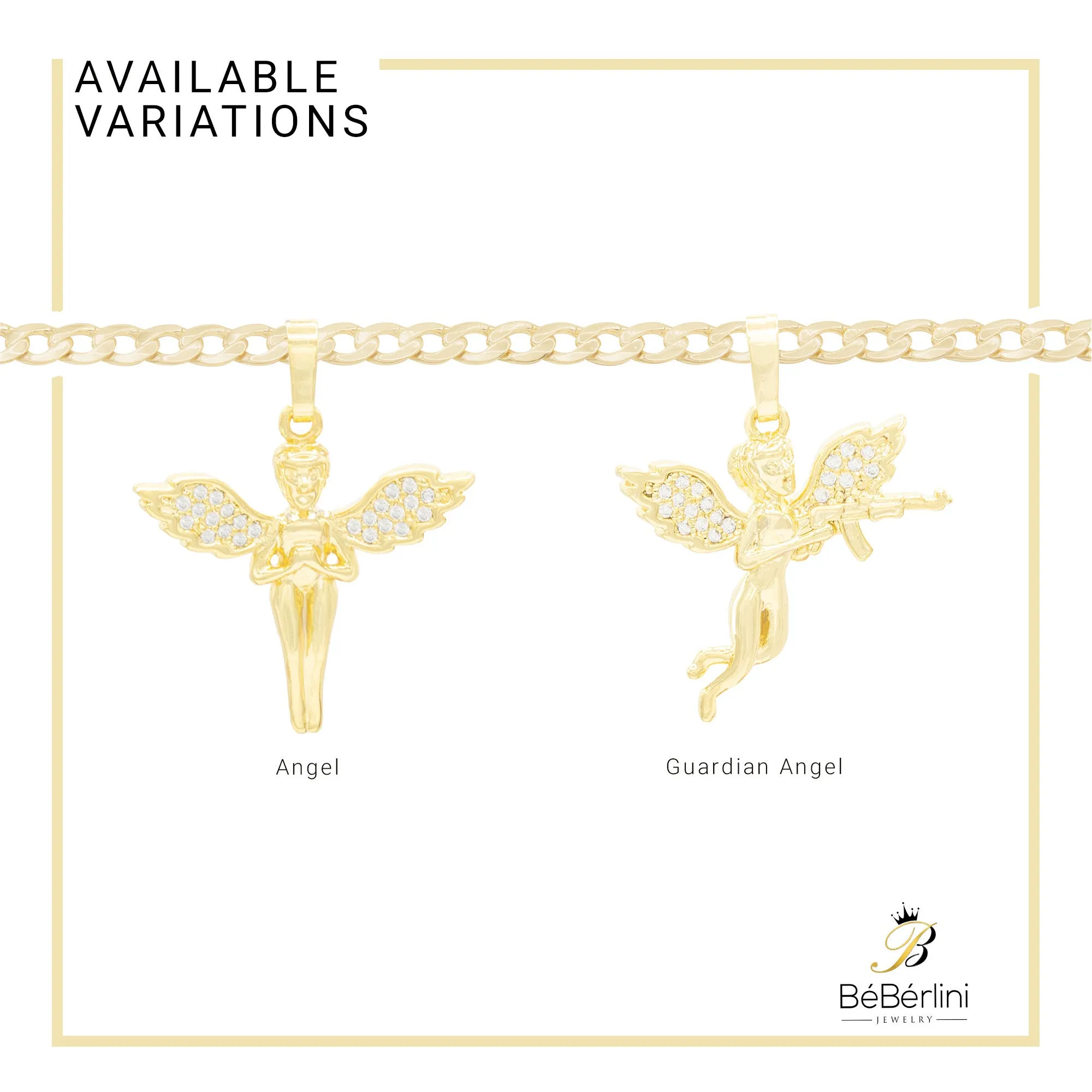 Guardian Angel Pendant 14K Gold Filled Cubic Zirconia Anklet 10" Set 2.5 mmWomen Jewelry