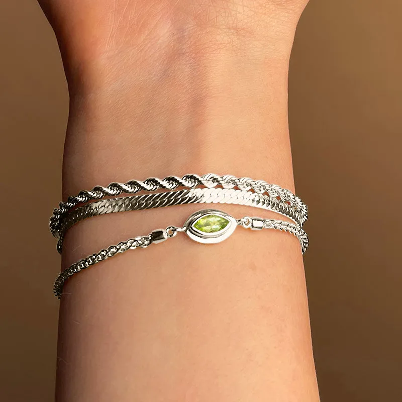 Iris Bracelet, Peridot, Silver