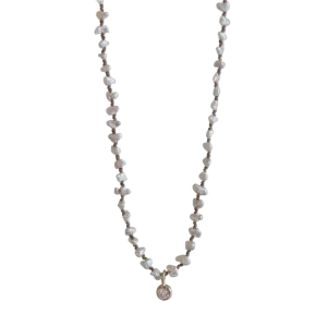 Keishi Pearl Necklace with White Sapphire Pendant