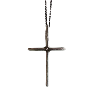Large Textured Sterling Silver & White Sapphire Cross