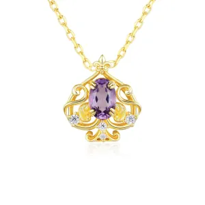 Leafy Spade Amethyst Necklace (Yellow Gold)