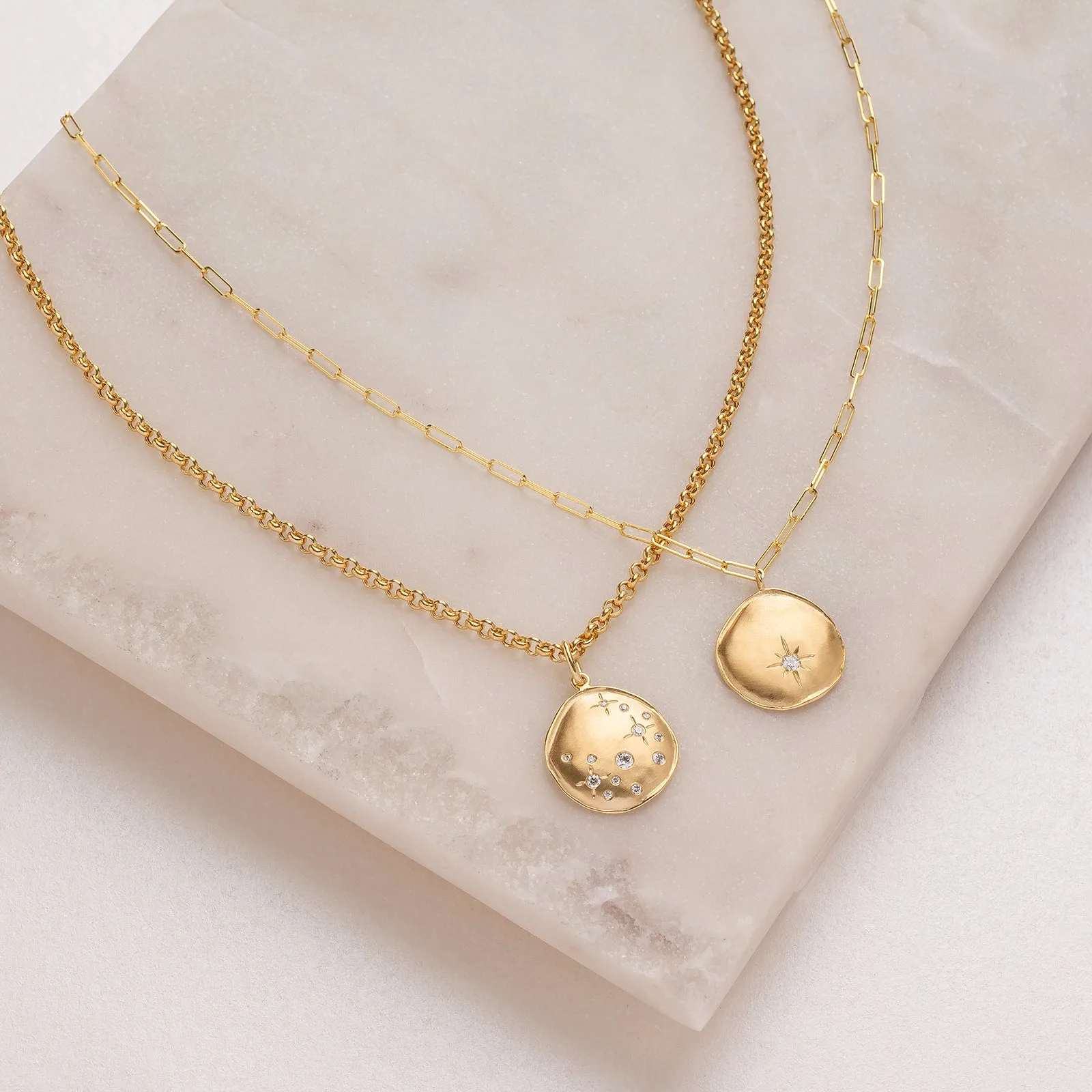 Luna' Diamond Star Coin Rolo Necklace