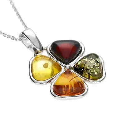 MILENA Necklace Mix Amber Four-Leaf Clover Pendant Small