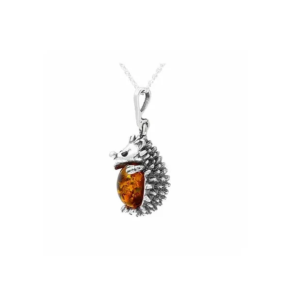 MILENA Necklace Oxidised Silver and Amber Hedgehog Medium