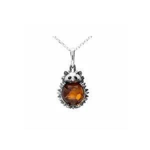 MILENA Necklace Oxidised Silver and Amber Hedgehog Medium