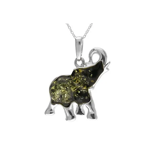 MILENA Silver Elephant Amber Drop Necklace