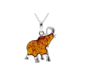 MILENA Silver Elephant Amber Drop Necklace