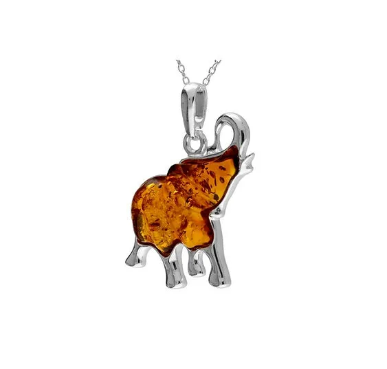 MILENA Silver Elephant Amber Drop Necklace