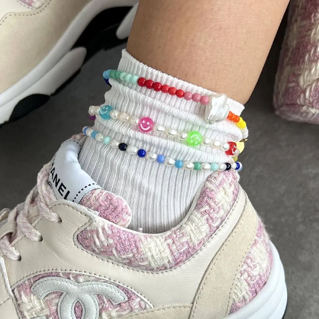 Multicolour Mini Smiley Charm Freshwater Pearl Anklet