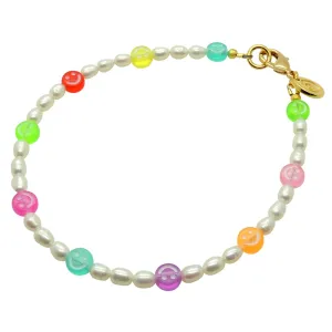 Multicolour Mini Smiley Charm Freshwater Pearl Anklet