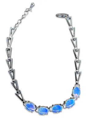 One sterling sliver bracelet set with 5 Australian White Opal