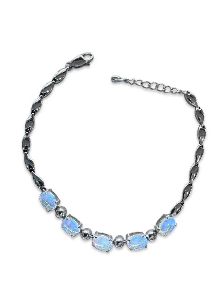 One sterling sliver bracelet set with 5 Australian White Opal