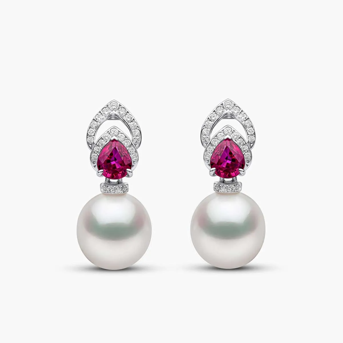 Ophelia 18K Gold South Sea Pearl Ruby Diamond Drop Earrings