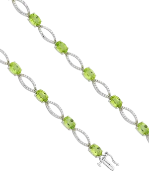 Peridot Bracelet - 9ct White Gold Peridot and Diamond Bracelet - 755059