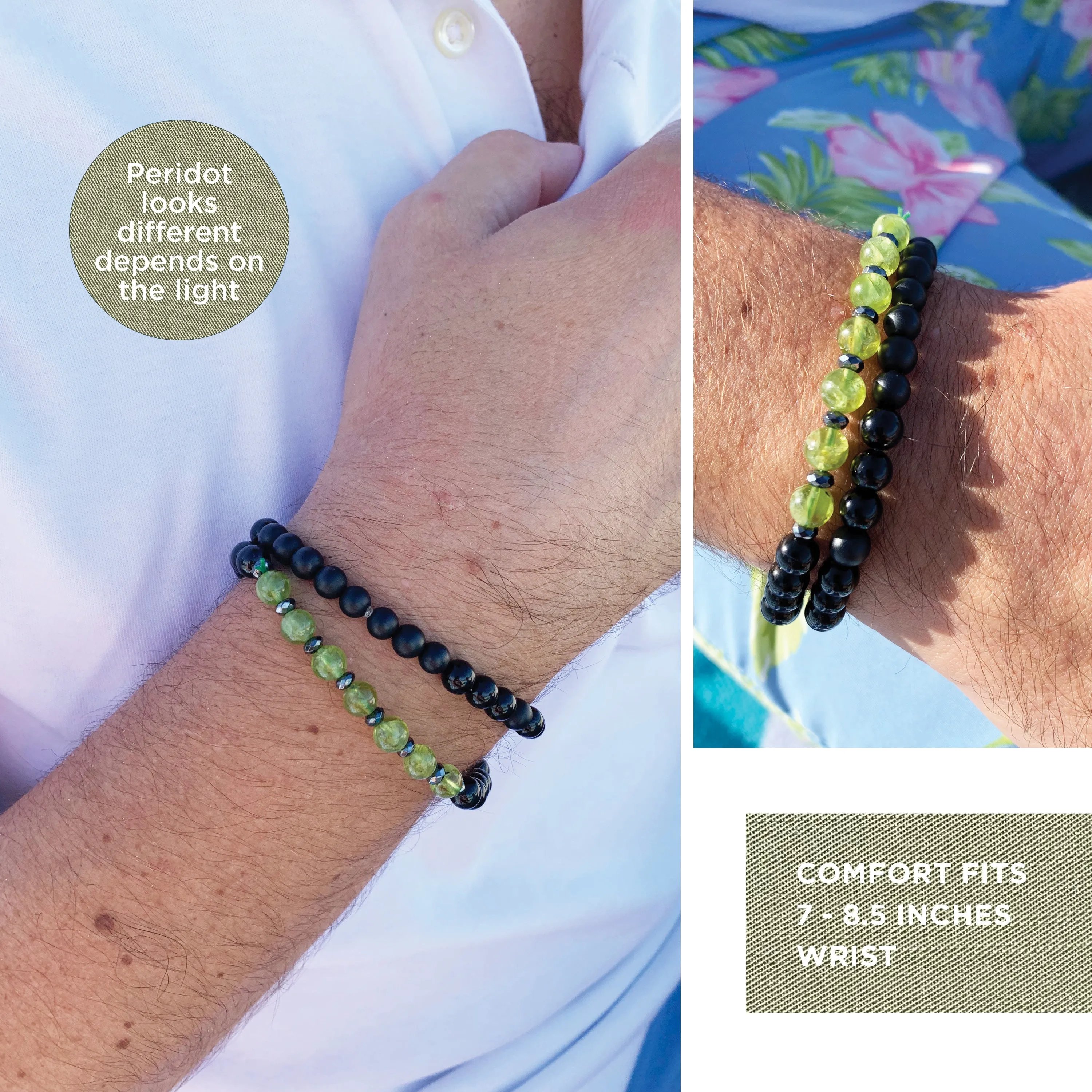 Peridot Tourmaline and Hematite Men Bracelet