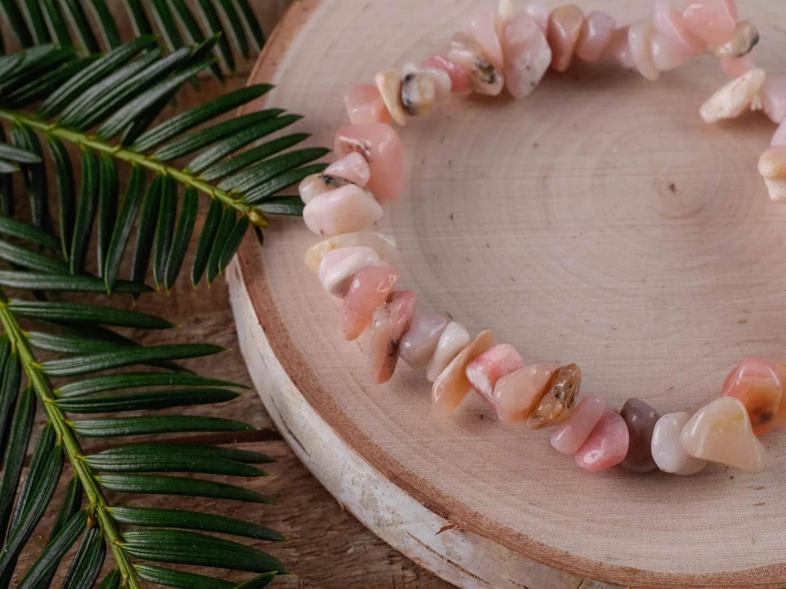 Peruvian PINK OPAL Crystal Bracelet - Chip Beads - Beaded Bracelet, Handmade Jewelry, Healing Crystal Bracelet, E0642