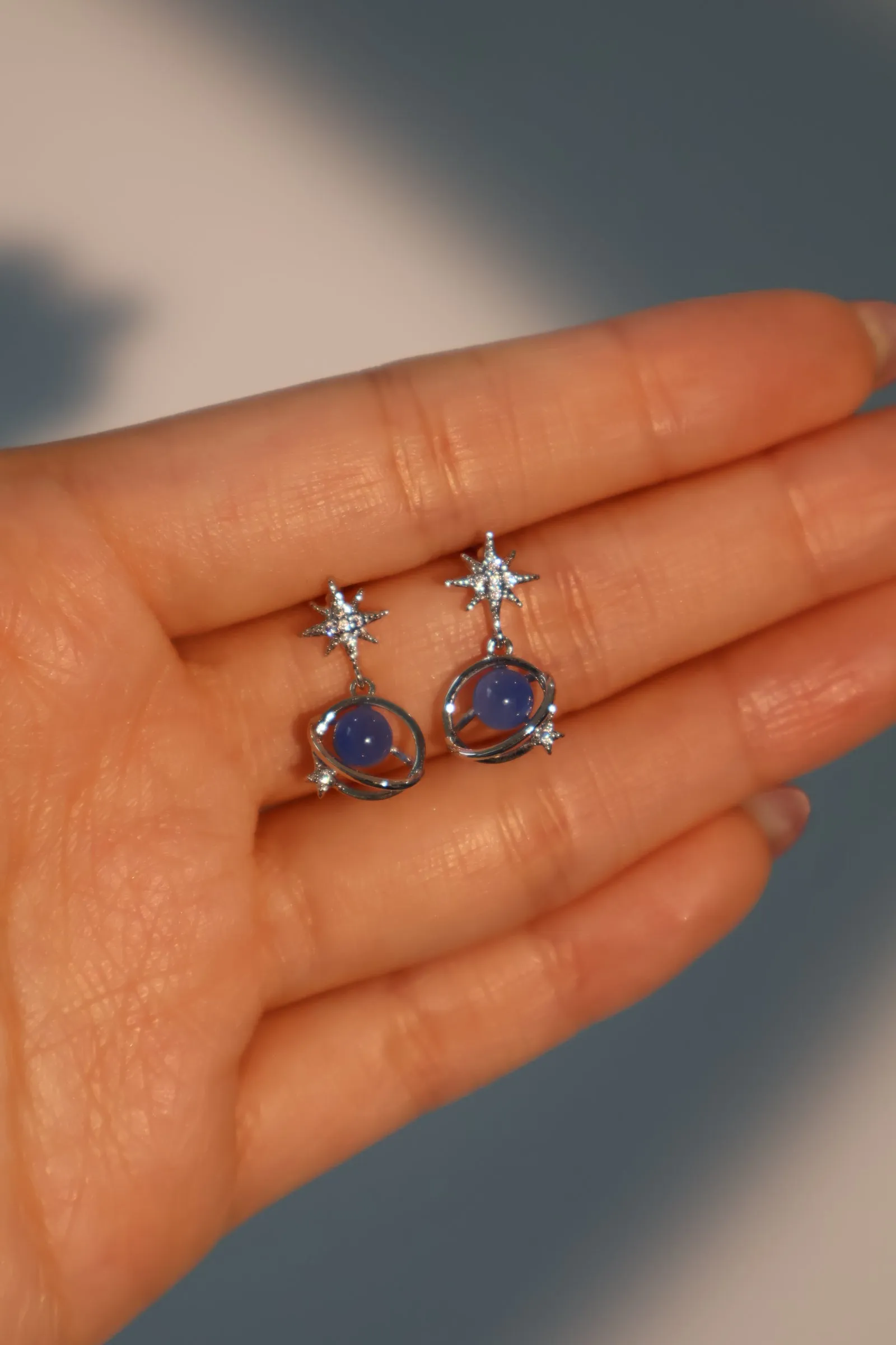 Platinum Plated Moonstone Star Earrings