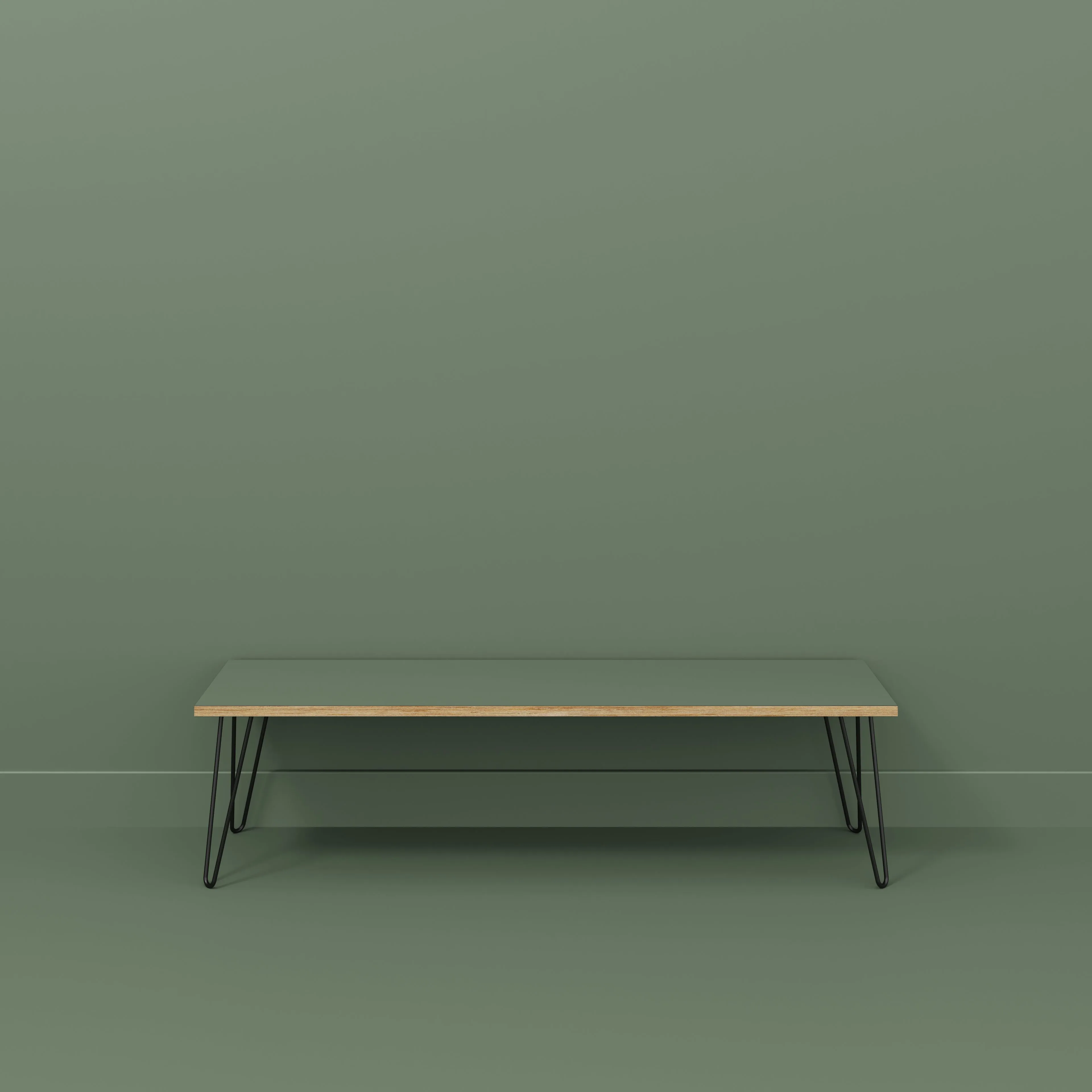 Plywood Bench Seat with Black Hairpin Legs - Formica Green Slate - 1600(w) x 400(d)