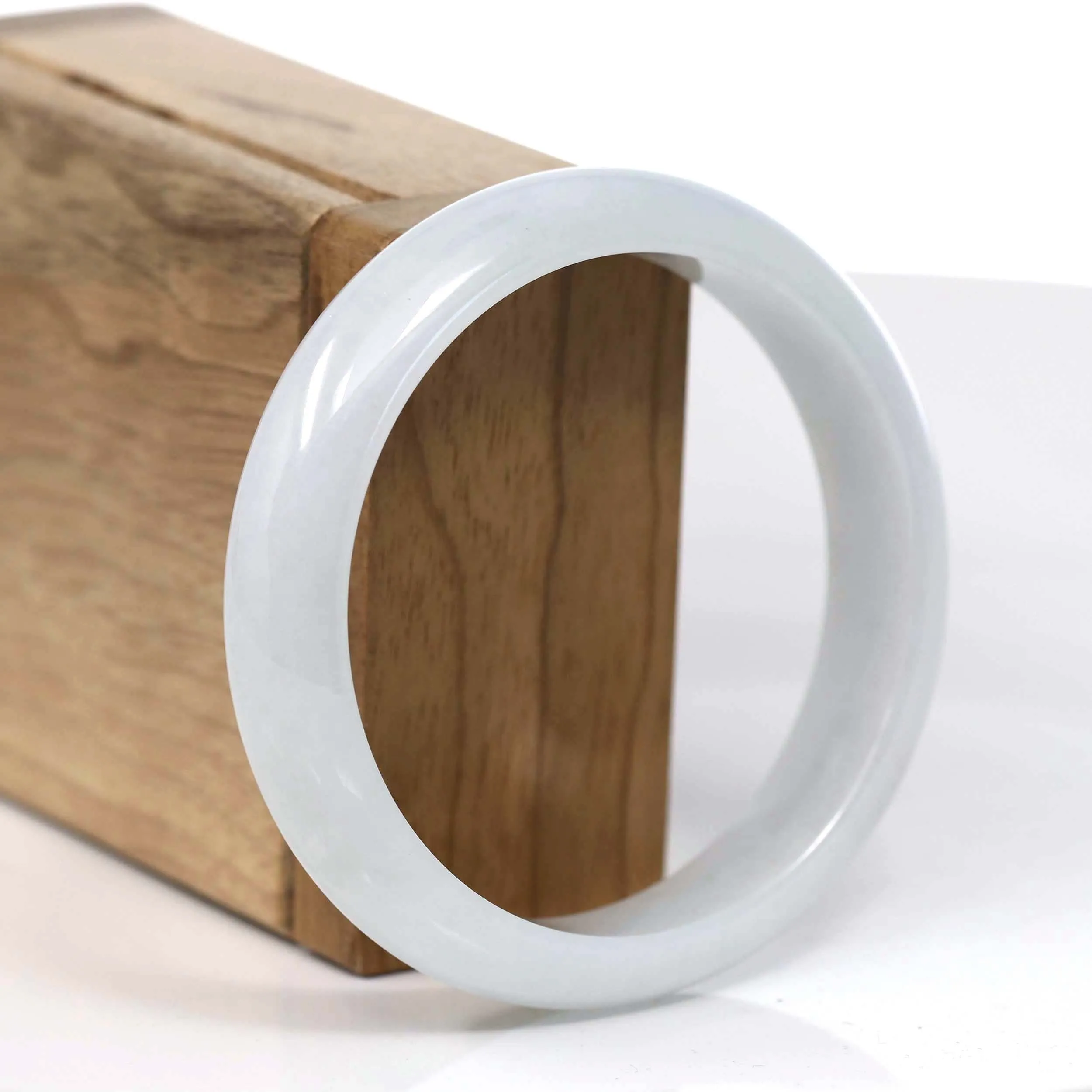 RealJade® Co. "Classic Bangle" White Natural Burmese Jadeite Jade Bangle ( 58.45mm ) #T122