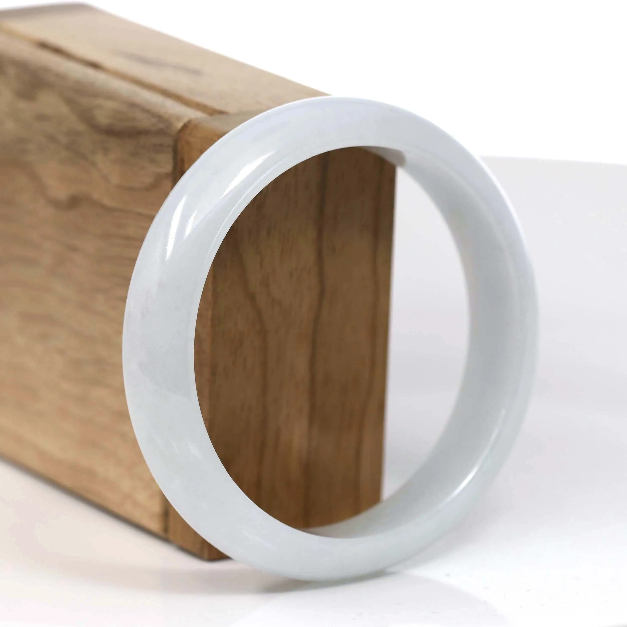 RealJade® Co. "Classic Bangle" White Natural Burmese Jadeite Jade Bangle ( 58.45mm ) #T122