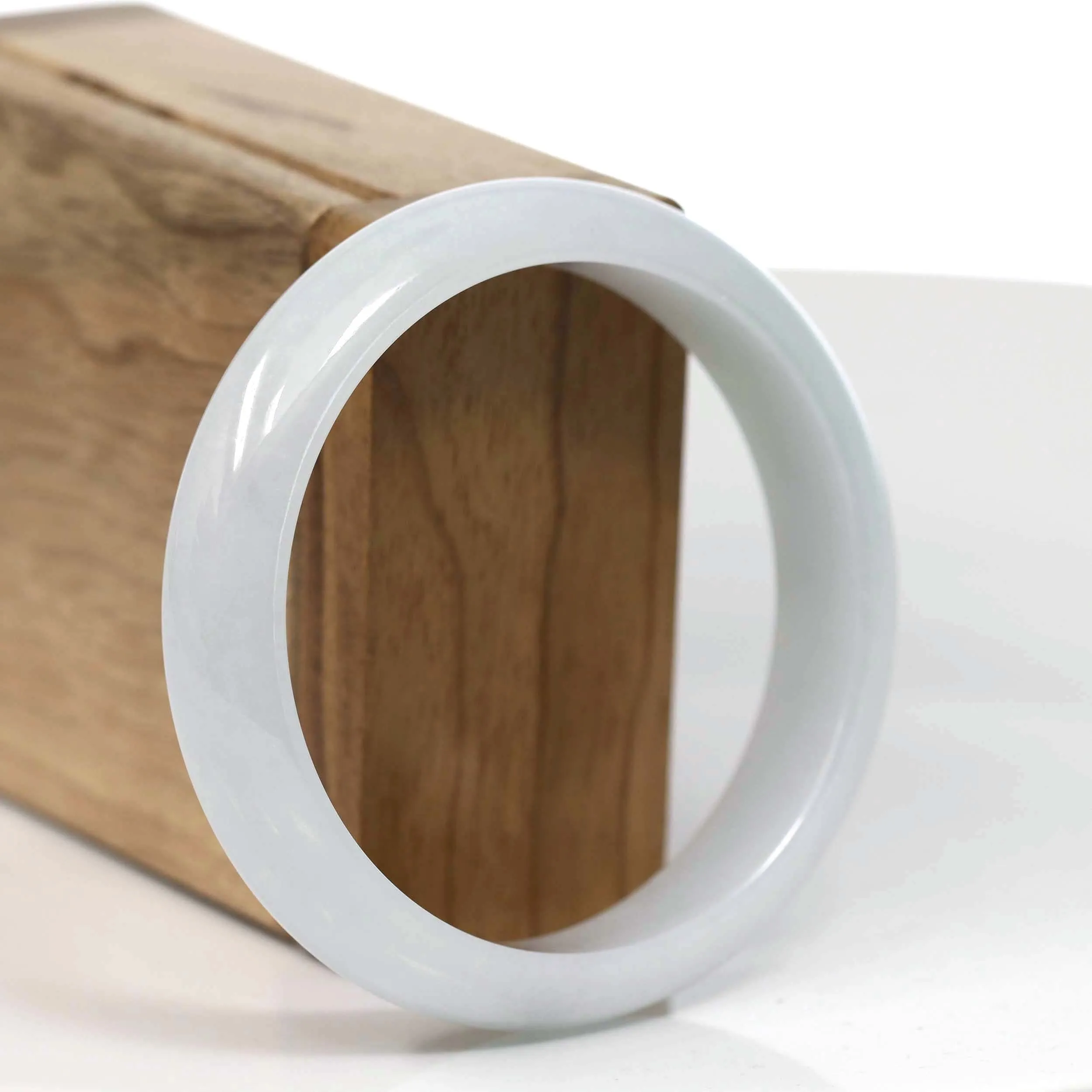 RealJade® Co. "Classic Bangle" White Natural Burmese Jadeite Jade Bangle ( 58.45mm ) #T122