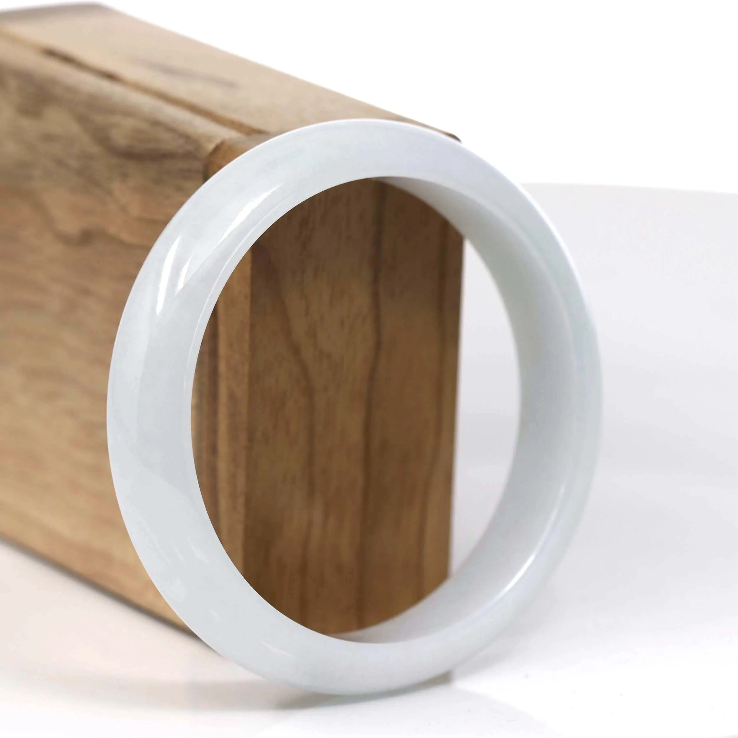 RealJade® Co. "Classic Bangle" White Natural Burmese Jadeite Jade Bangle ( 58.45mm ) #T122
