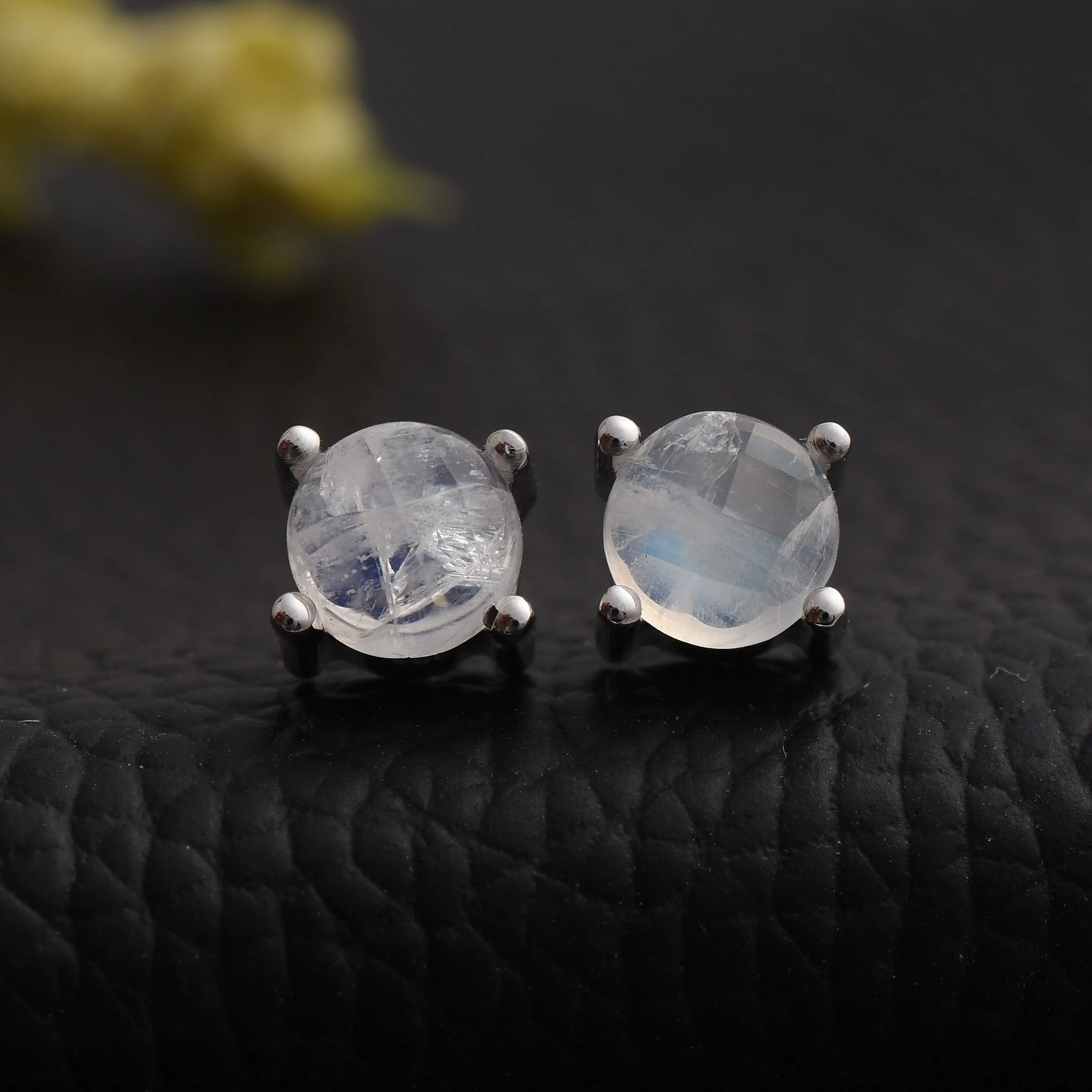 Round Moonstone Studs Earrings